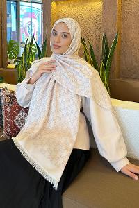 Lamelif G Desen Kaşmir Çift Taraflı Şal Vizon