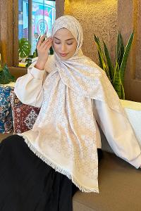 Lamelif G Desen Kaşmir Çift Taraflı Şal Vizon