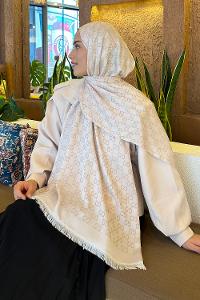 Lamelif G Desen Kaşmir Çift Taraflı Şal Vizon