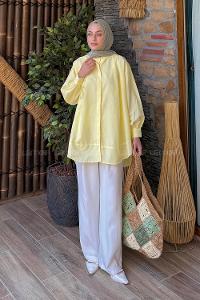 Yellow Mandarin Collar Cotton Unprinted Tunic