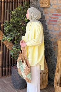 Yellow Mandarin Collar Cotton Unprinted Tunic