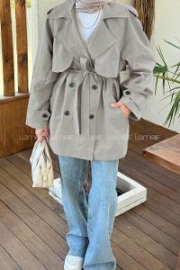 Khaki Long Arm Buttoned Cotton Fabric Trench Coat