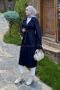 Denim Blue Long Arm Knitwear Trench Coat