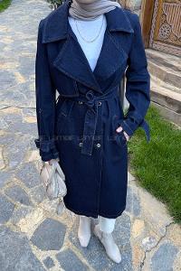 Denim Blue Long Arm Knitwear Trench Coat