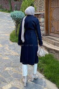 Denim Blue Long Arm Knitwear Trench Coat