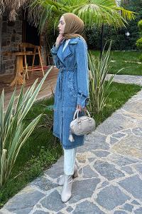 Blue Long Arm Knitwear Trench Coat