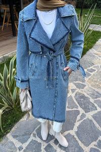 Blue Long Arm Knitwear Trench Coat