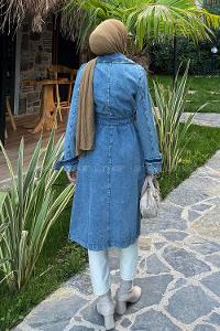 Blue Long Arm Knitwear Trench Coat