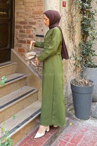 Lamelif Düğme Detaylı Jileli Takım Kına Yeşili