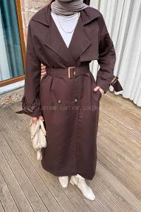 Lamelif Kol Kemerli Trençkot Acı Kahve