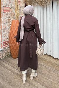 Lamelif Kol Kemerli Trençkot Acı Kahve