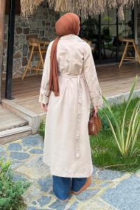 Lamelif Kol Kemerli Trençkot Bej