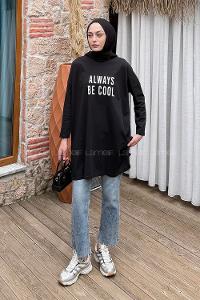 Black Crew Neck Cotton Tunic