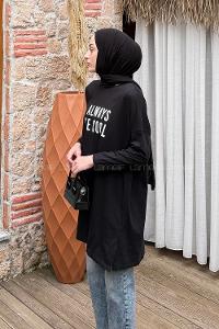 Black Crew Neck Cotton Tunic