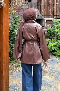Bitter Brown Jacket Collar Long Arm Skin Jacket