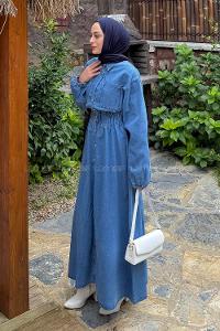 Lamelif Beli Lastikli Kot Elbise Kot Mavisi