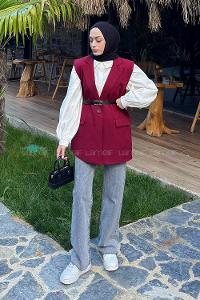 Lamelif Cep Detaylı Yelek Bordo