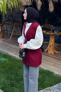 Lamelif Cep Detaylı Yelek Bordo