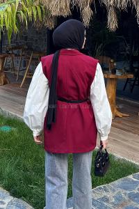 Lamelif Cep Detaylı Yelek Bordo