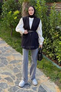 Lamelif Cep Detaylı Yelek Siyah