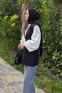 Lamelif Cep Detaylı Yelek Siyah