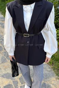 Lamelif Cep Detaylı Yelek Siyah