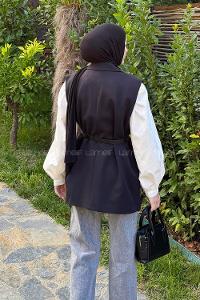 Lamelif Cep Detaylı Yelek Siyah