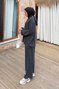 Lamelif Kapüşonlu Roba Detaylı Takım Antrasit