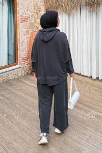 Lamelif Kapüşonlu Roba Detaylı Takım Antrasit