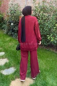 Lamelif Kol Detaylı İkili Takım Bordo