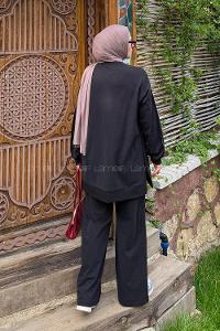 Lamelif Kol Detaylı İkili Takım Siyah