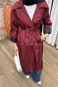 Lamelif Kolu Katlamalı Trenç Bordo