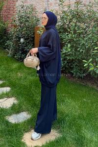 Lamelif Oversize Sweatshirt İkili Tesettür Takım Koyu Lacivert