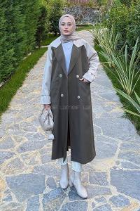 Lamelif Retrica İki Renk Trençkot Haki