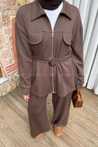 Lamelif Roba Detaylı Kemerli İkili Takım Kahverengi