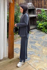 Lamelif Yan Yırtmaç Detaylı Takım Antrasit