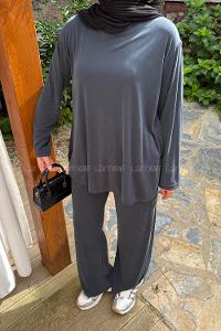 Lamelif Yan Yırtmaç Detaylı Takım Antrasit