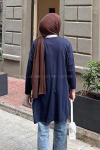 Navy Blue Crew Neck Cotton Tunic