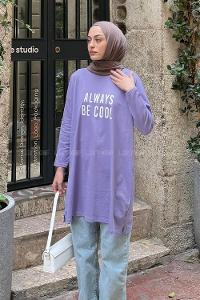 Lamelif Always Be Cool Baskılı Sweat Lila