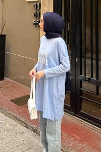 Lamelif Always Be Cool Baskılı Sweat Mavi