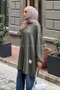 Lamelif Armalı Bisiklet Yaka Sweat Haki