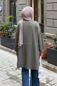 Lamelif Armalı Bisiklet Yaka Sweat Haki