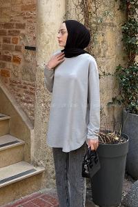 Gray Crew Neck Cotton Tunic
