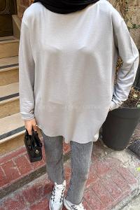 Gray Crew Neck Cotton Tunic