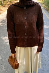 Lamelif Bisiklet Yaka Kısa Hırka Acı Kahve