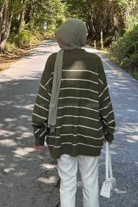 Lamelif Çizgili Triko Kazak Haki