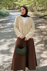 Lamelif Crop V Yaka Hırka Bej