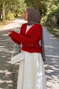 Lamelif Crop V Yaka Hırka Nar Çiçeği