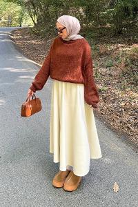 Lamelif Dik Yaka Balon Kazak Tarçın