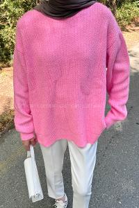 Lamelif İnce Örgülü Kazak Pembe